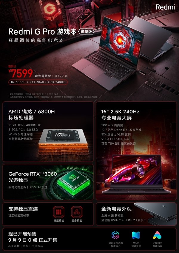 RTX 3060狂暴性能 Redmi G Pro游戏本锐龙版<span class=